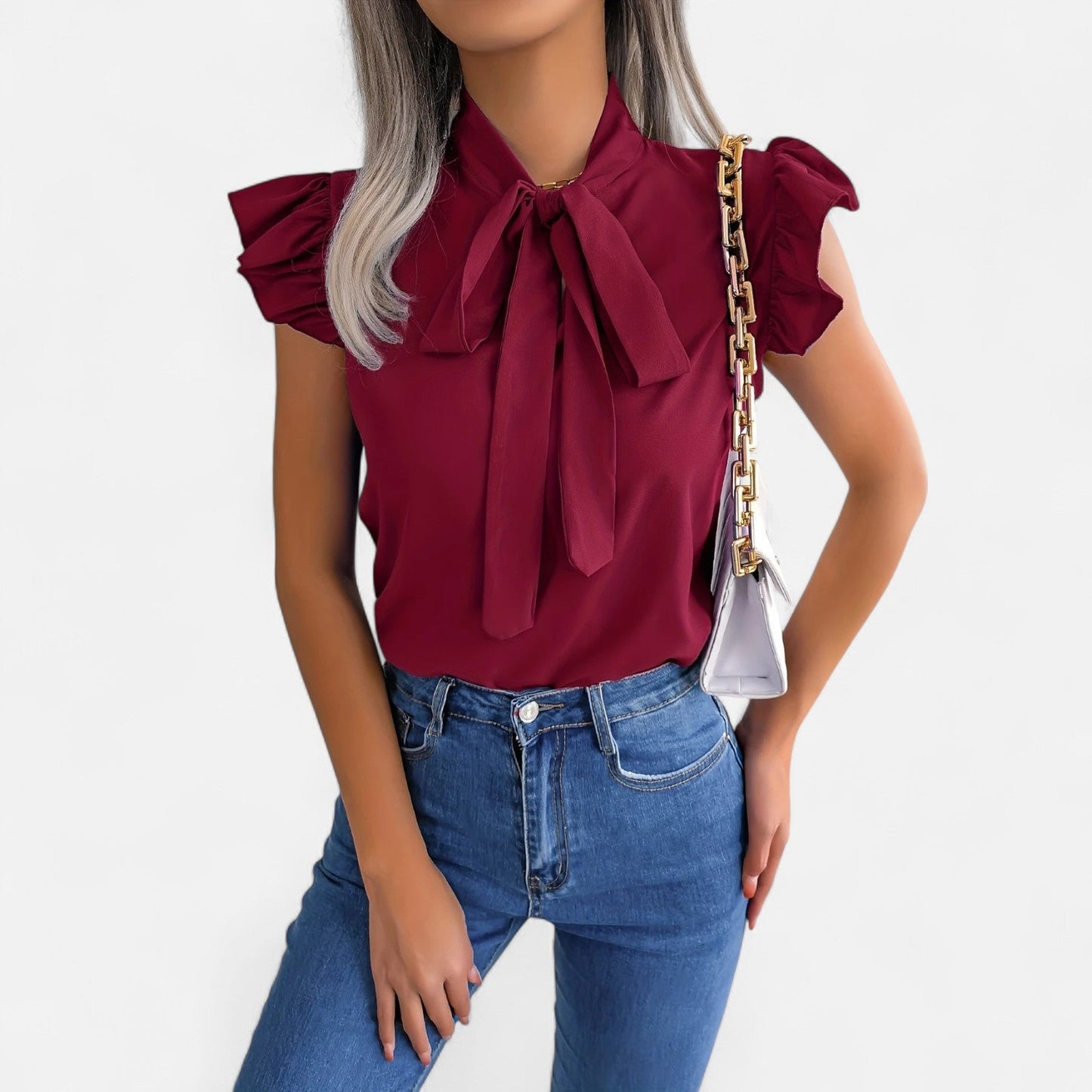 Elanclo | Women’s Chiffon Blouse – Bow-Tie Sleeveless Style