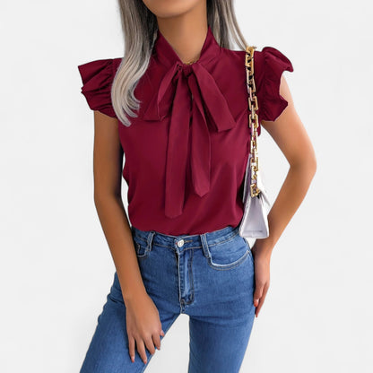 Elanclo | Women’s Chiffon Blouse – Bow-Tie Sleeveless Style