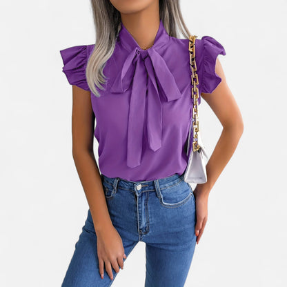 Elanclo | Women’s Chiffon Blouse – Bow-Tie Sleeveless Style