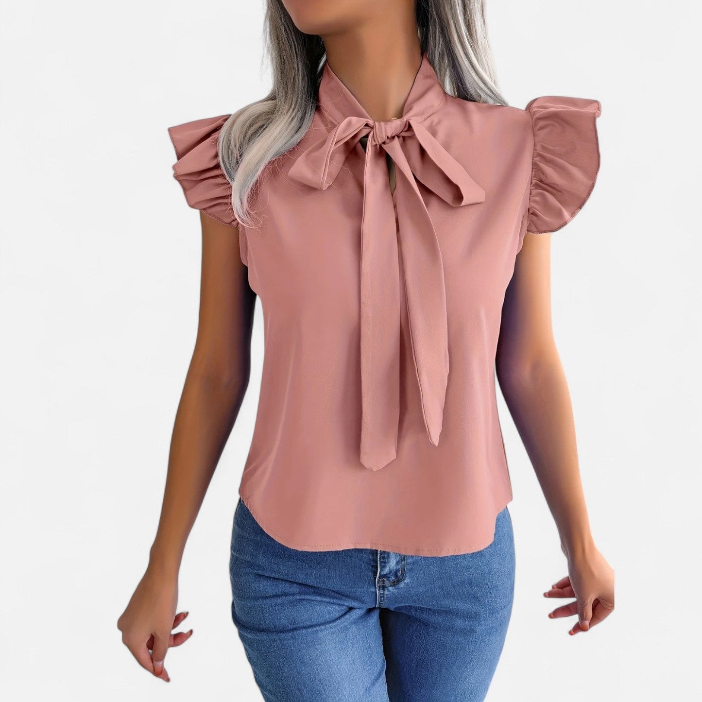 Elanclo | Women’s Chiffon Blouse – Bow-Tie Sleeveless Style