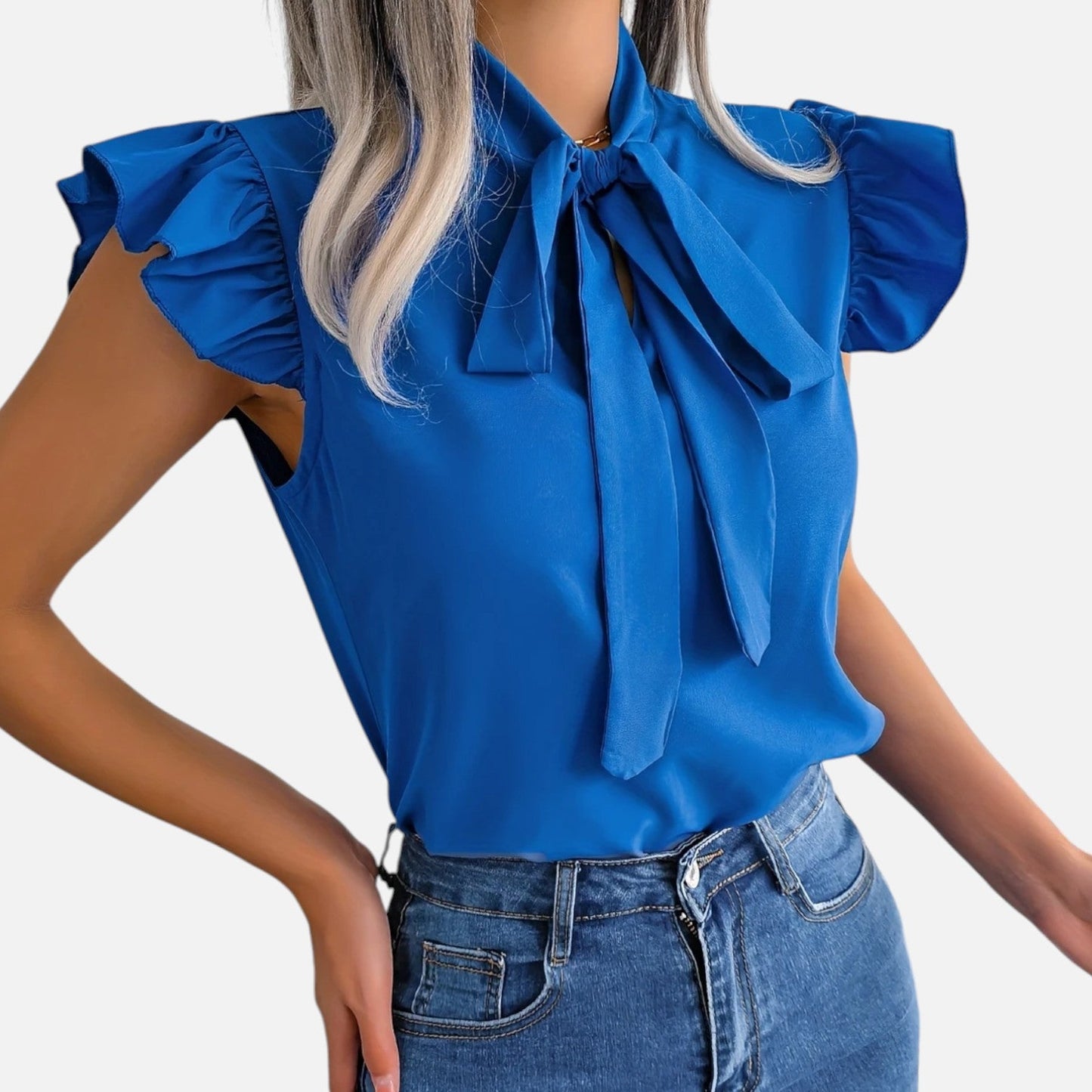 Elanclo | Women’s Chiffon Blouse – Bow-Tie Sleeveless Style