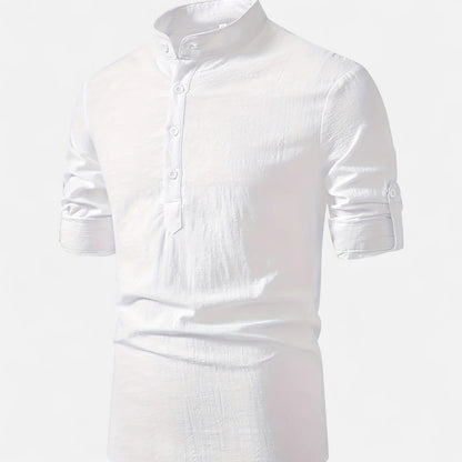 Elanclo | Men’s Linen Henley – Heritage Collarless Style