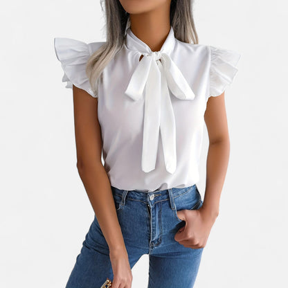 Elanclo | Women’s Chiffon Blouse – Bow-Tie Sleeveless Style