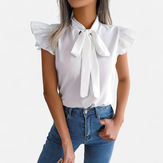 Elanclo | Women’s Chiffon Blouse – Bow-Tie Sleeveless Style