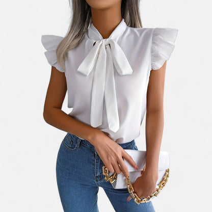 Elanclo | Women’s Chiffon Blouse – Bow-Tie Sleeveless Style
