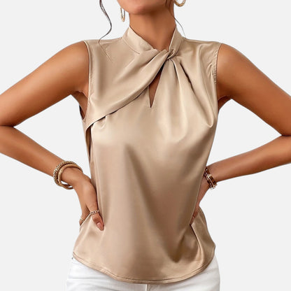 Elanclo | Women’s Sleeveless Top – Asymmetric Satin Cut