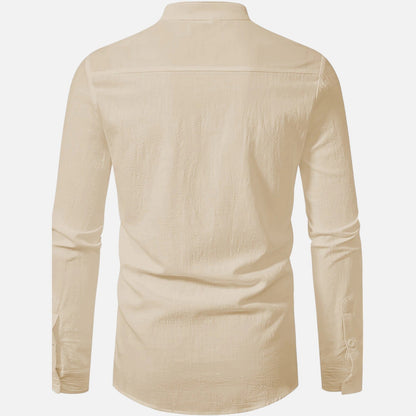 Elanclo | Men’s Linen Henley – Heritage Collarless Style