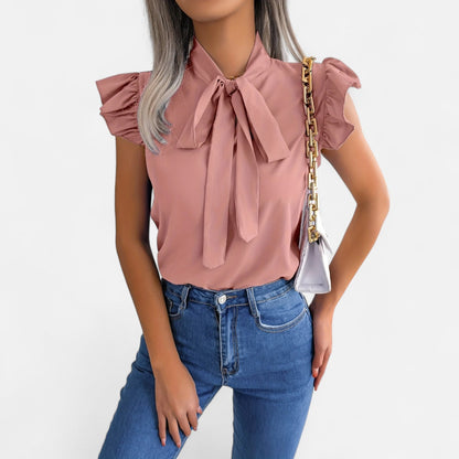Elanclo | Women’s Chiffon Blouse – Bow-Tie Sleeveless Style