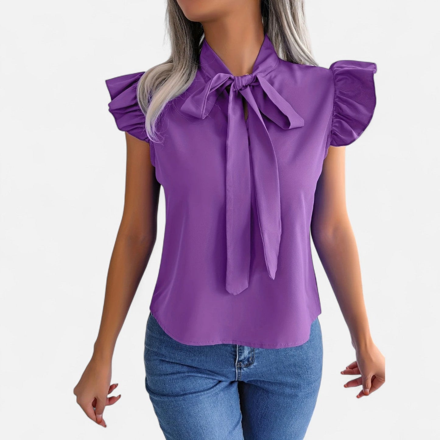 Elanclo | Women’s Chiffon Blouse – Bow-Tie Sleeveless Style