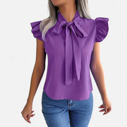 Elanclo | Women’s Chiffon Blouse – Bow-Tie Sleeveless Style