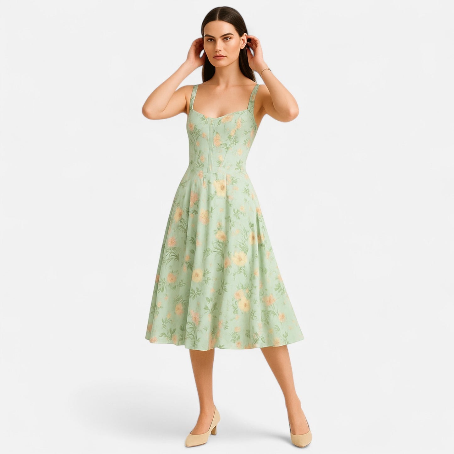 Elanclo | Women’s Floral Corset Midi Dress