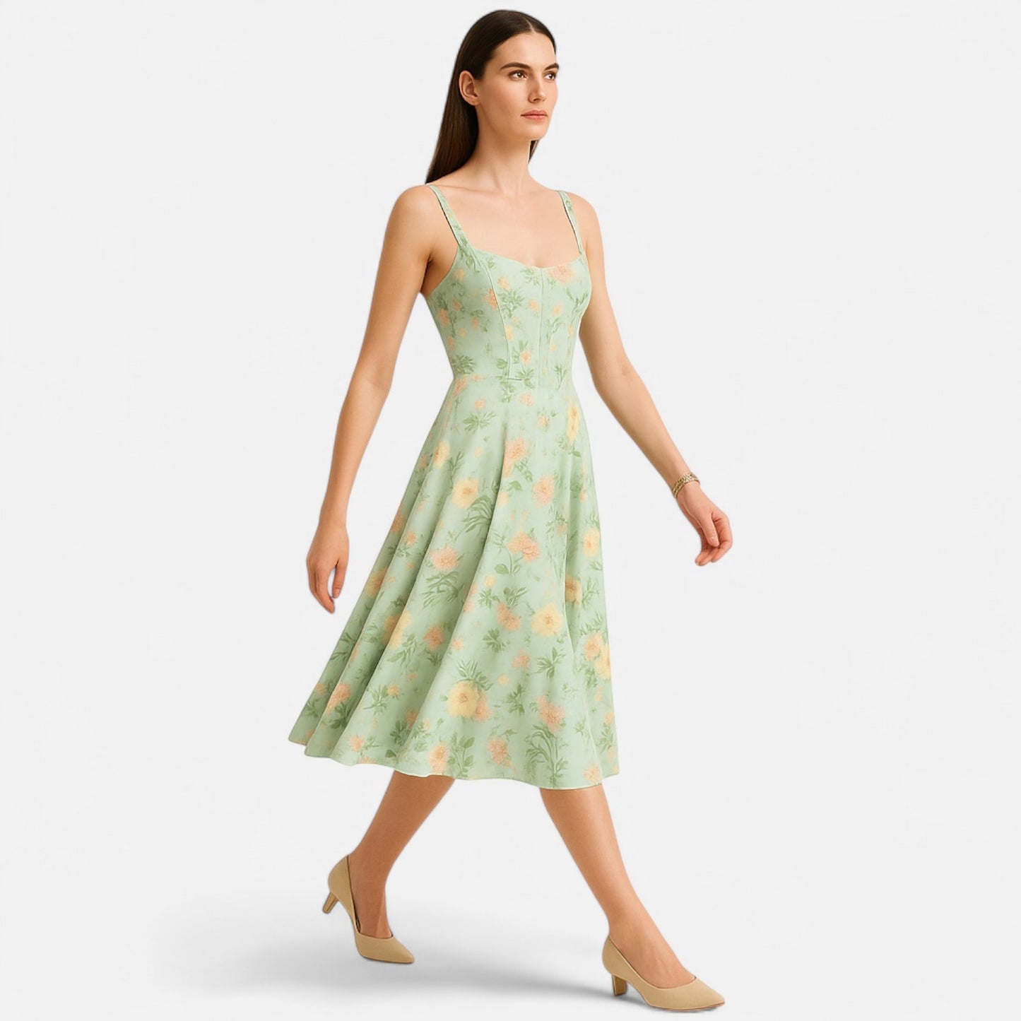 Elanclo | Women’s Floral Corset Midi Dress