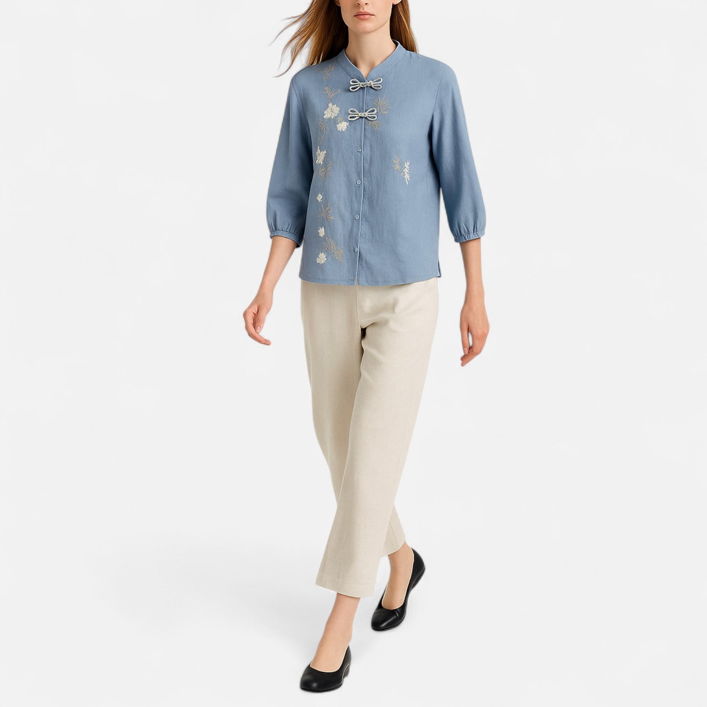 Elanclo | Women’s Vintage Frog-Button Linen Blouse