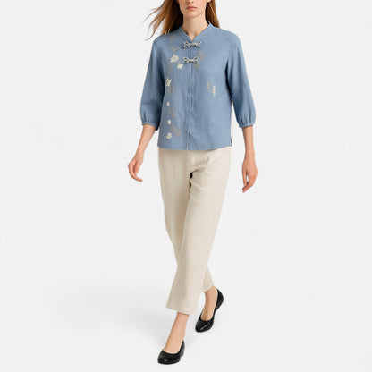 Elanclo | Women’s Vintage Frog-Button Linen Blouse