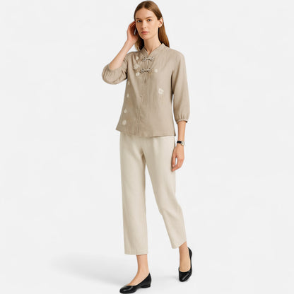Elanclo | Women’s Vintage Frog-Button Linen Blouse
