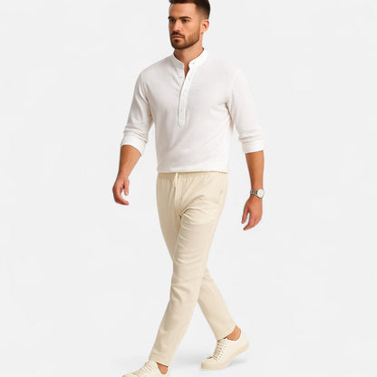 Elanclo | Men’s Linen Henley – Heritage Collarless Style
