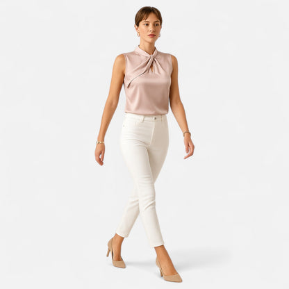 Elanclo | Women’s Sleeveless Top – Asymmetric Satin Cut