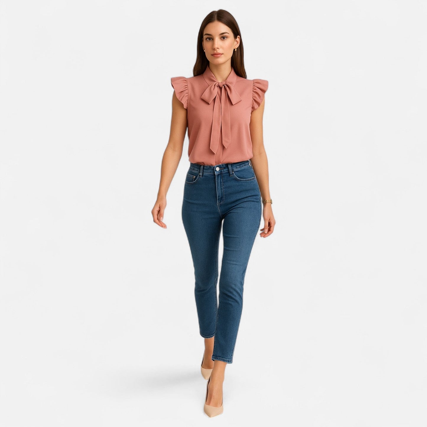Elanclo | Women’s Chiffon Blouse – Bow-Tie Sleeveless Style