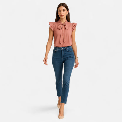 Elanclo | Women’s Chiffon Blouse – Bow-Tie Sleeveless Style