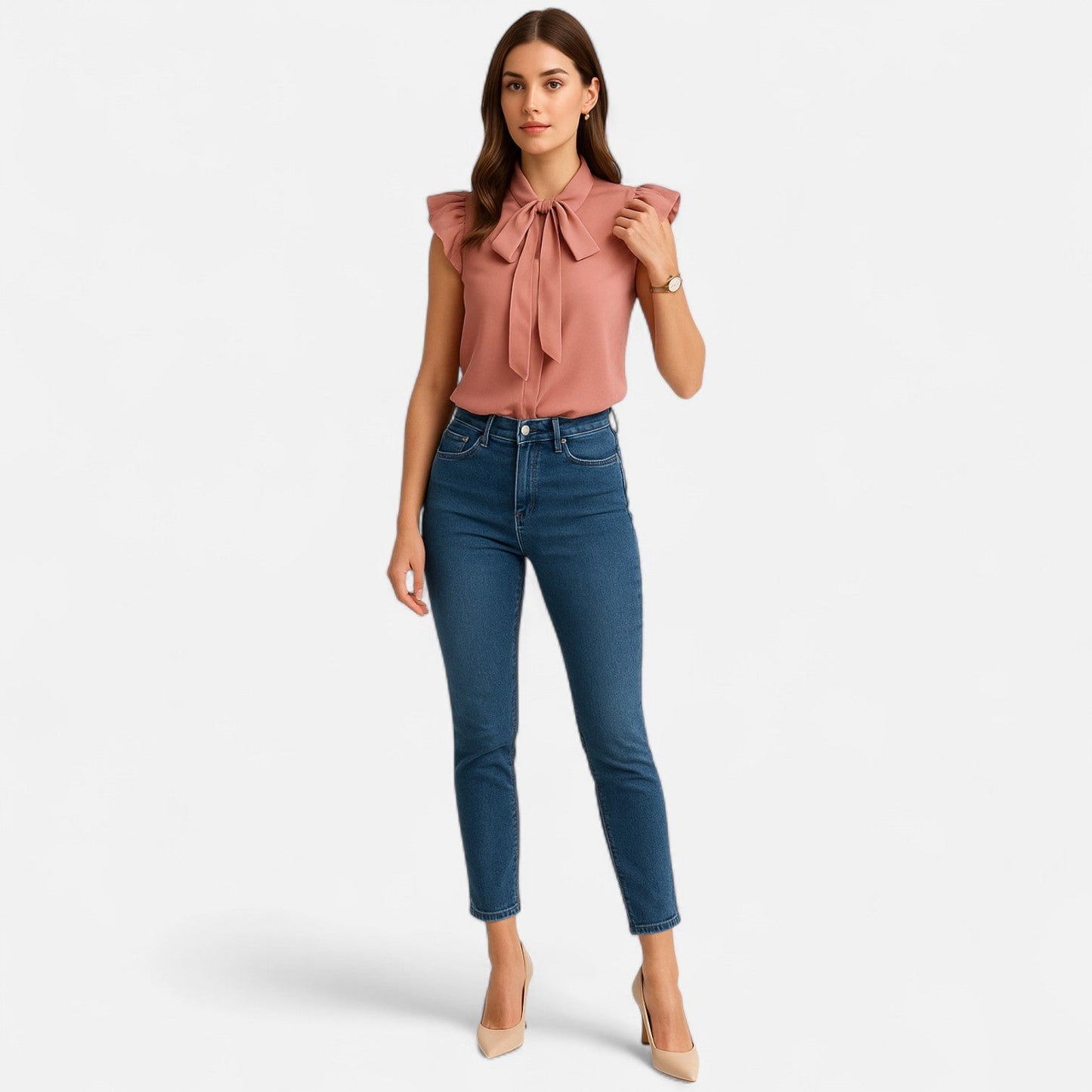 Elanclo | Women’s Chiffon Blouse – Bow-Tie Sleeveless Style