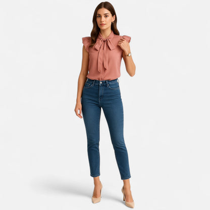 Elanclo | Women’s Chiffon Blouse – Bow-Tie Sleeveless Style
