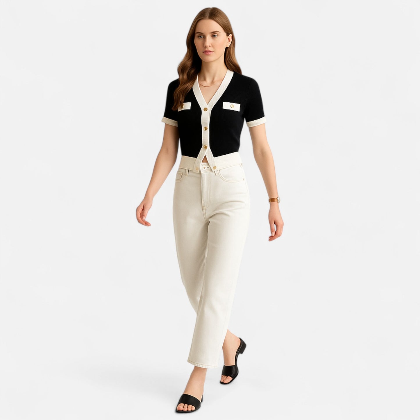 Elanclo | Women’s Cropped Contrast Knit Top
