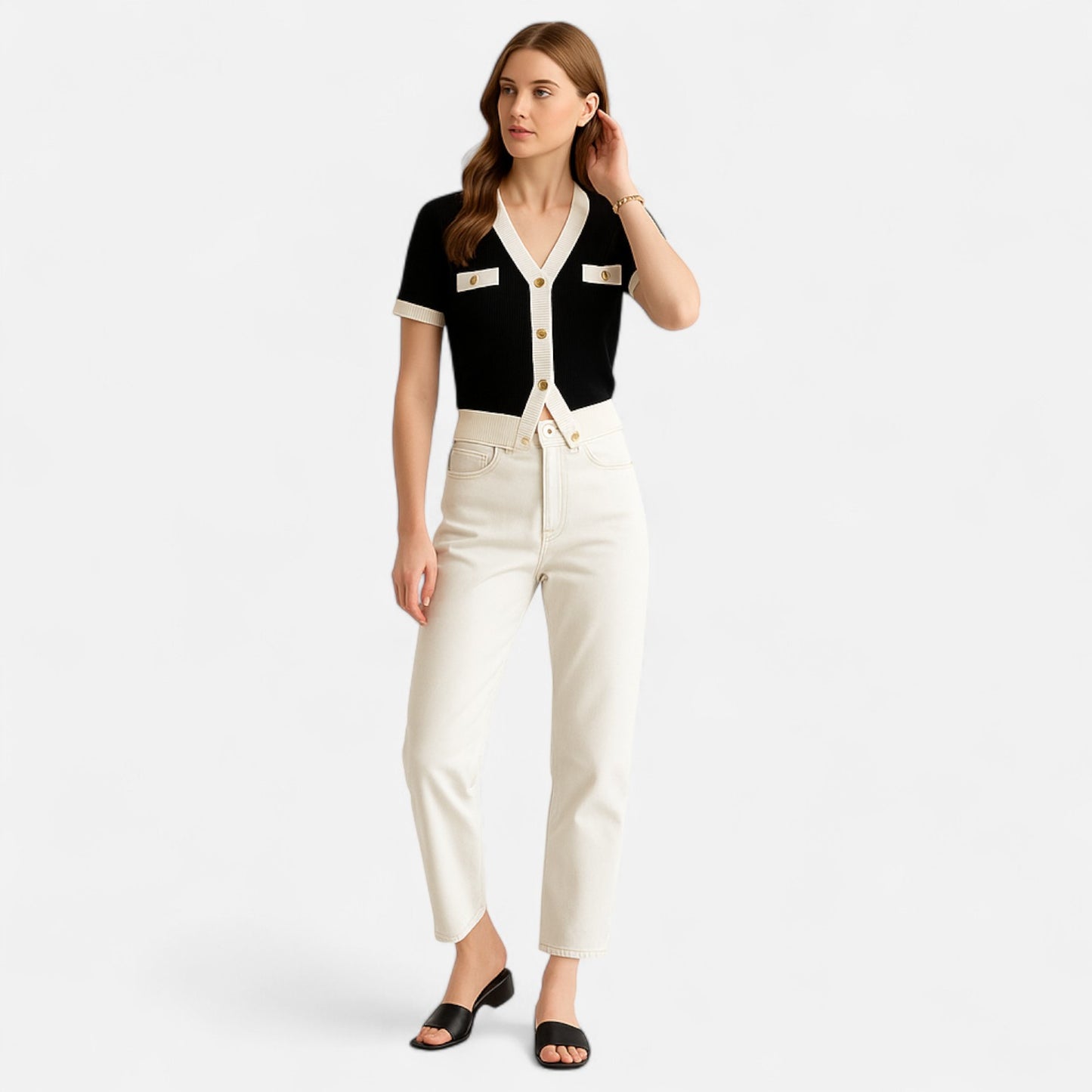 Elanclo | Women’s Cropped Contrast Knit Top