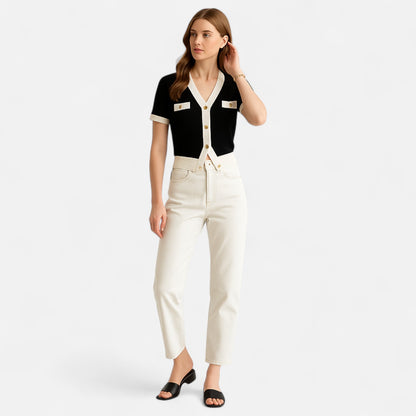 Elanclo | Women’s Cropped Contrast Knit Top