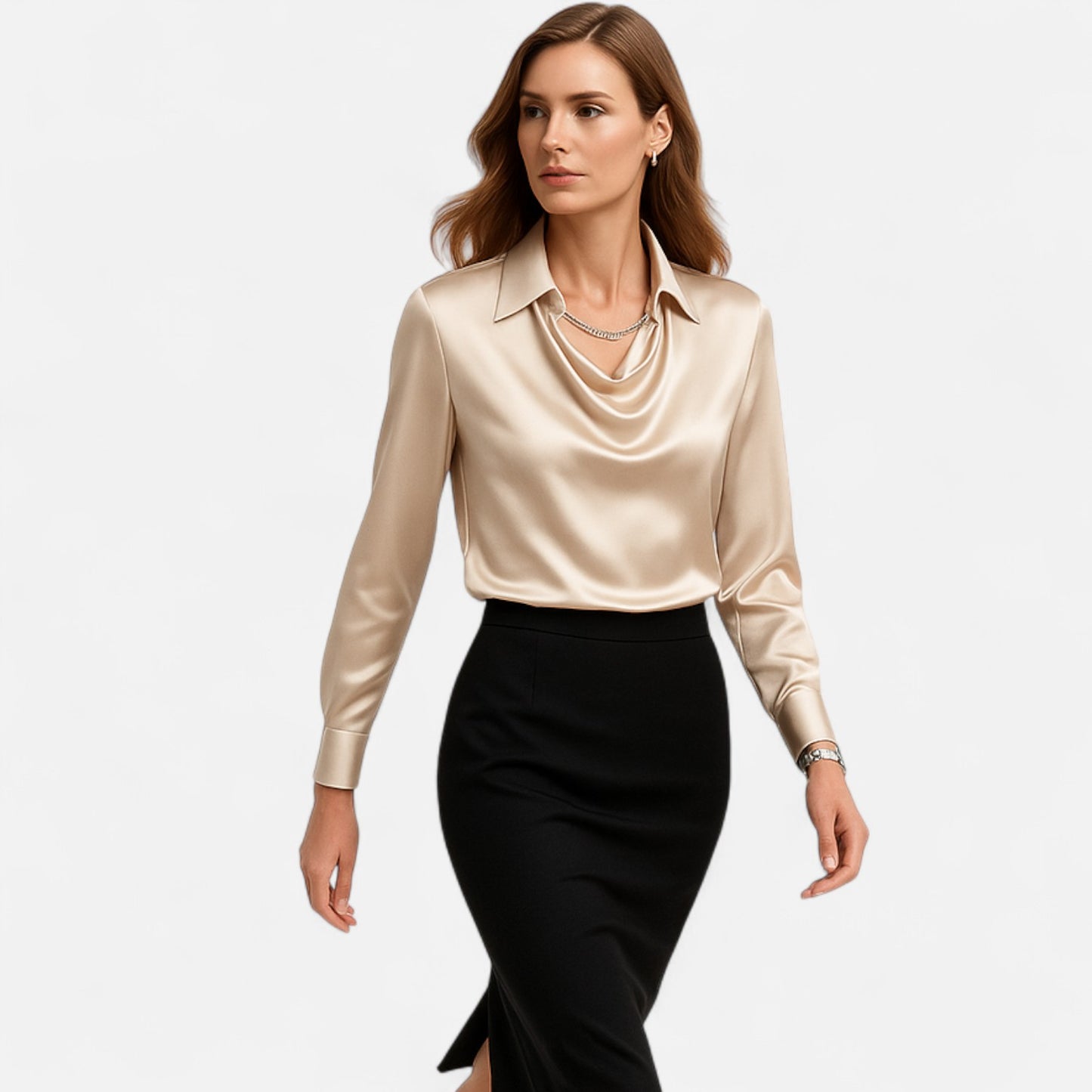 Elanclo | Women’s Satin Draped-Neck Blouse