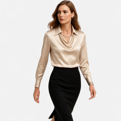 Elanclo | Women’s Satin Draped-Neck Blouse