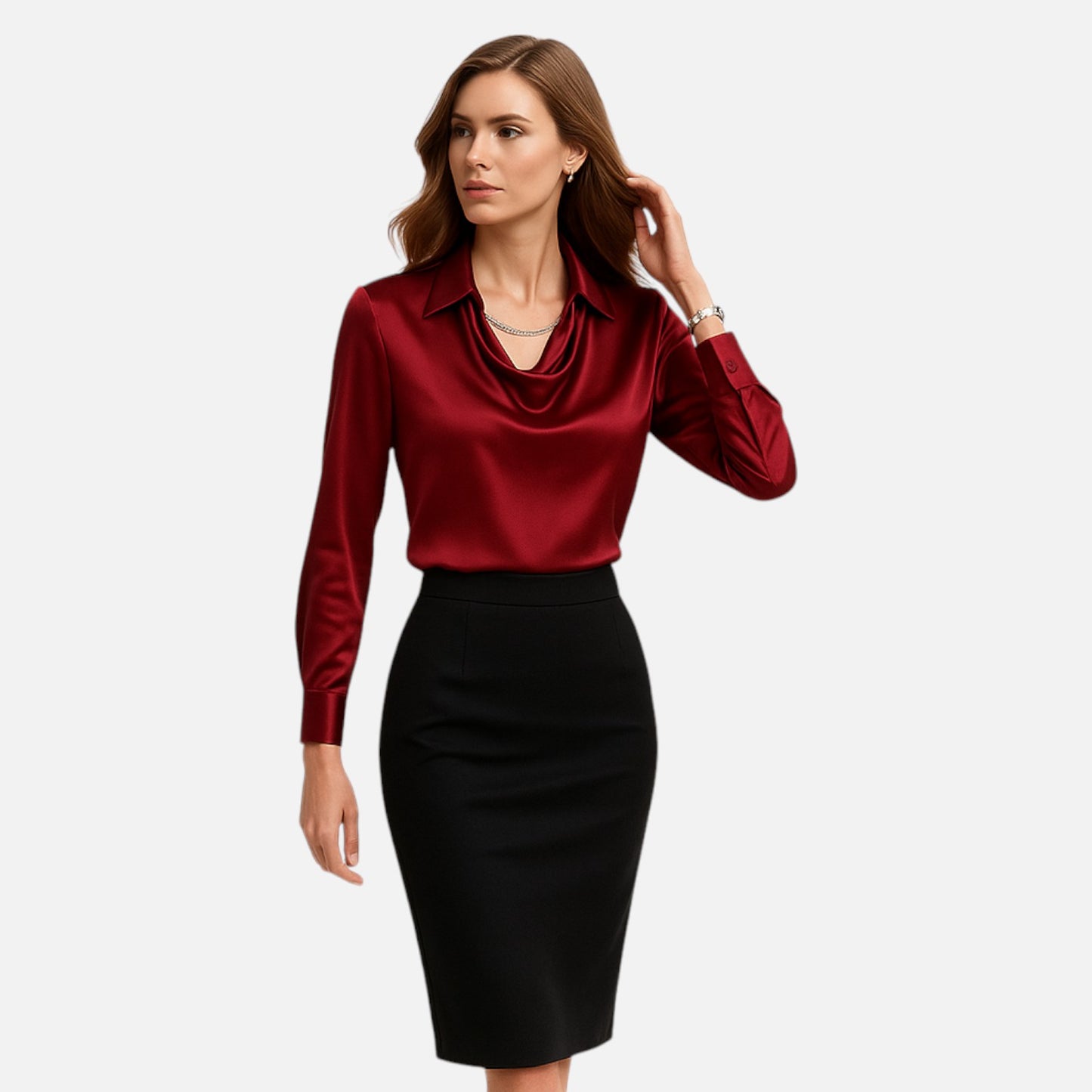 Elanclo | Women’s Satin Draped-Neck Blouse