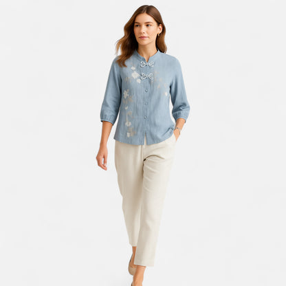 Elanclo | Women’s Vintage Frog-Button Linen Blouse