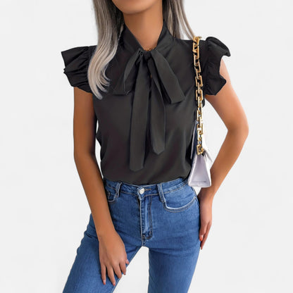 Elanclo | Women’s Chiffon Blouse – Bow-Tie Sleeveless Style