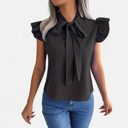 Elanclo | Women’s Chiffon Blouse – Bow-Tie Sleeveless Style