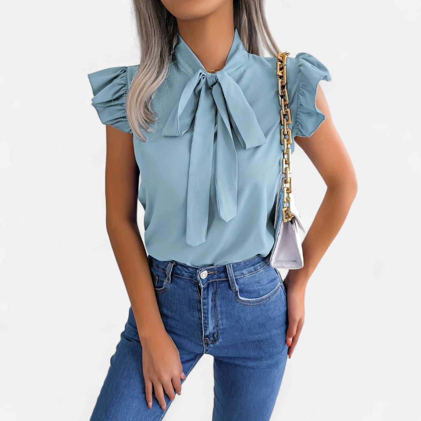 Elanclo | Women’s Chiffon Blouse – Bow-Tie Sleeveless Style