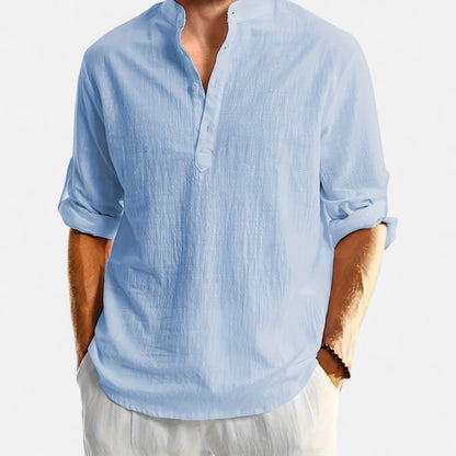 Elanclo | Men’s Linen Henley – Heritage Collarless Style