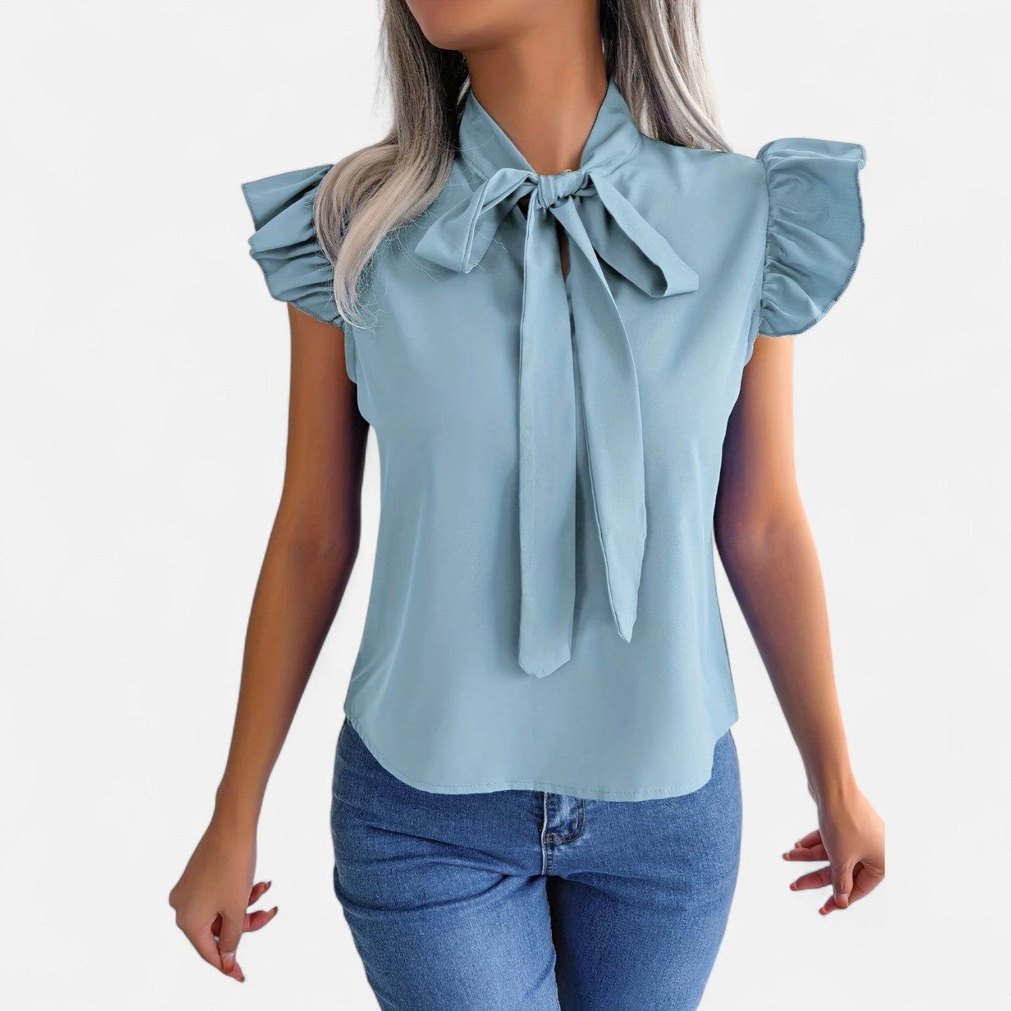 Elanclo | Women’s Chiffon Blouse – Bow-Tie Sleeveless Style