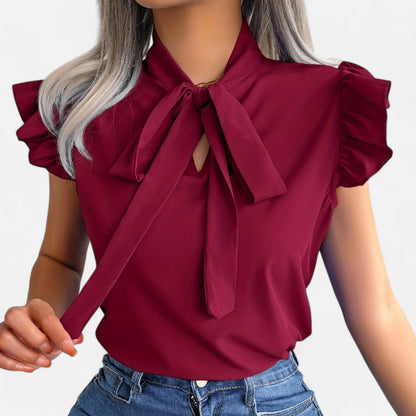 Elanclo | Women’s Chiffon Blouse – Bow-Tie Sleeveless Style