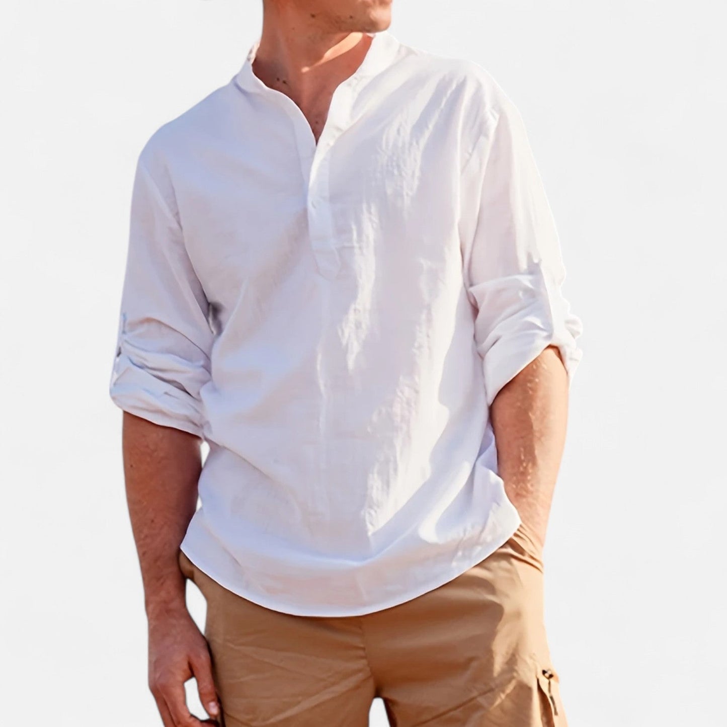 Elanclo | Men’s Linen Henley – Heritage Collarless Style