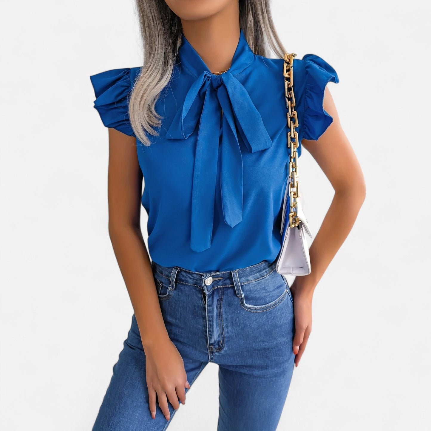 Elanclo | Women’s Chiffon Blouse – Bow-Tie Sleeveless Style