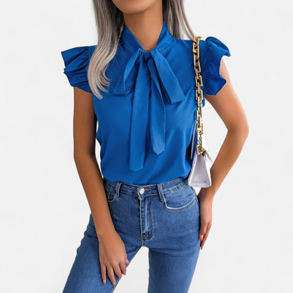 Elanclo | Women’s Chiffon Blouse – Bow-Tie Sleeveless Style