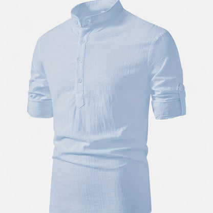 Elanclo | Men’s Linen Henley – Heritage Collarless Style