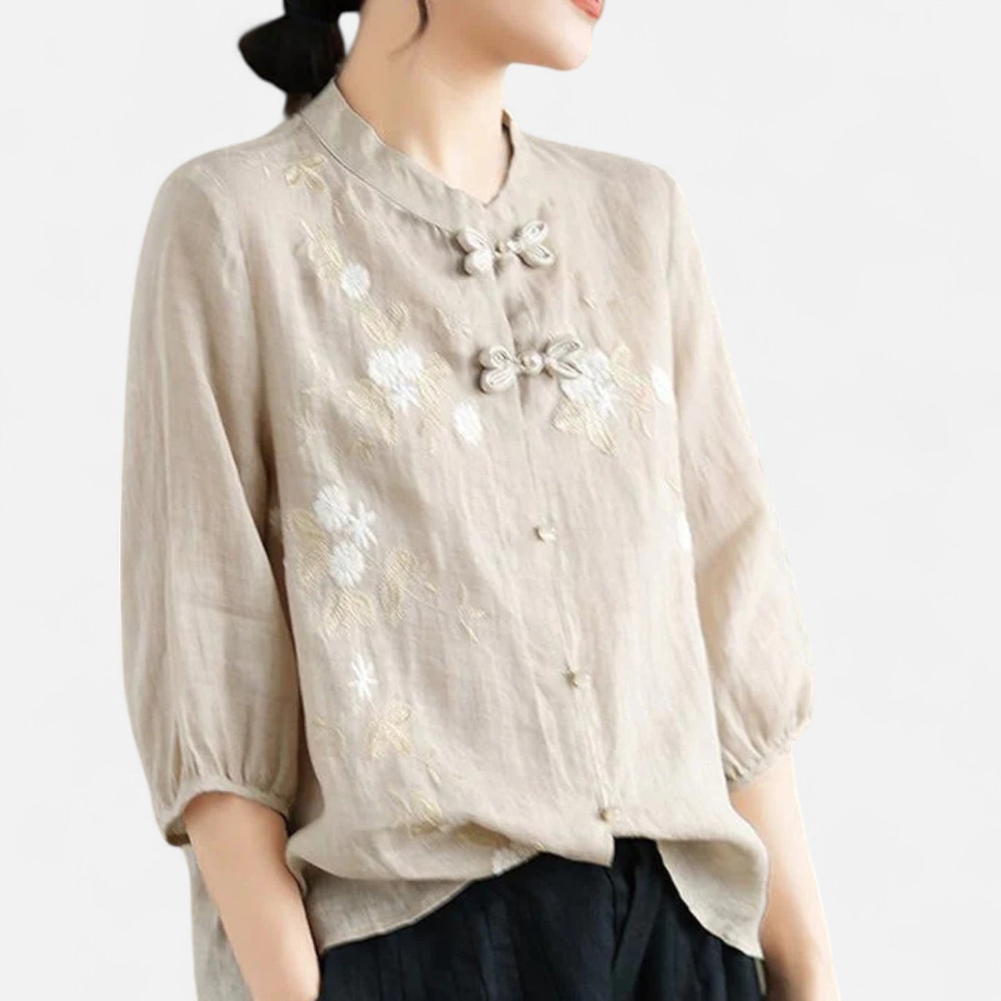 Elanclo | Women’s Vintage Frog-Button Linen Blouse