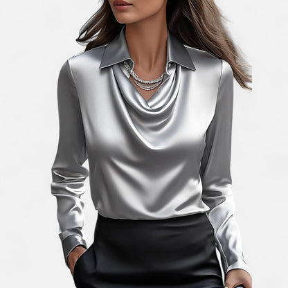 Elanclo | Women’s Satin Draped-Neck Blouse