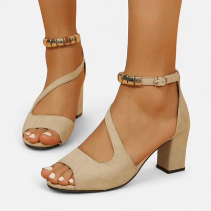 Elanclo | Women’s Cross-Strap Suede Comfort Heels