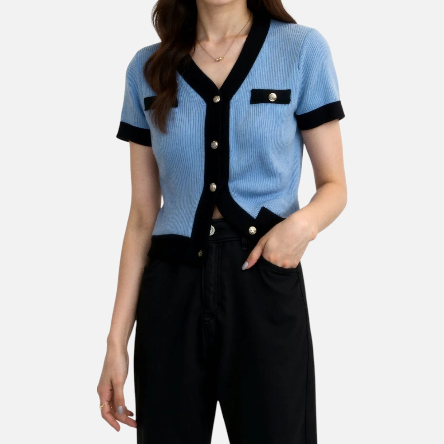 Elanclo | Women’s Cropped Contrast Knit Top