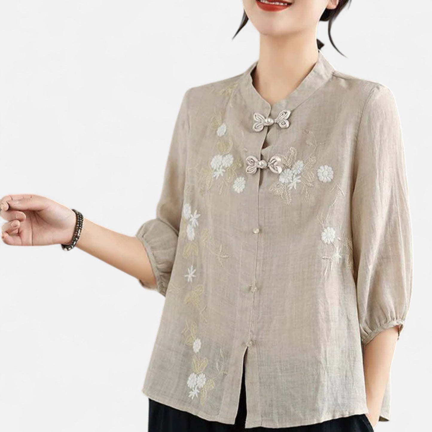 Elanclo | Women’s Vintage Frog-Button Linen Blouse