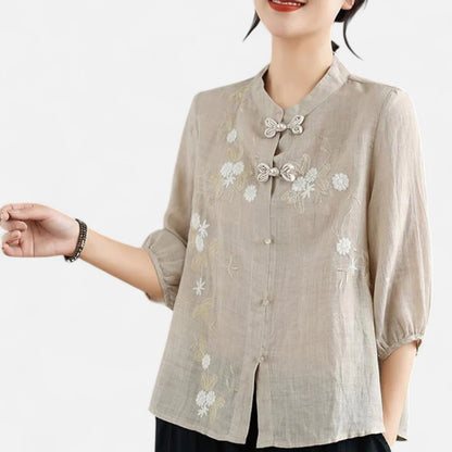 Elanclo | Women’s Vintage Frog-Button Linen Blouse