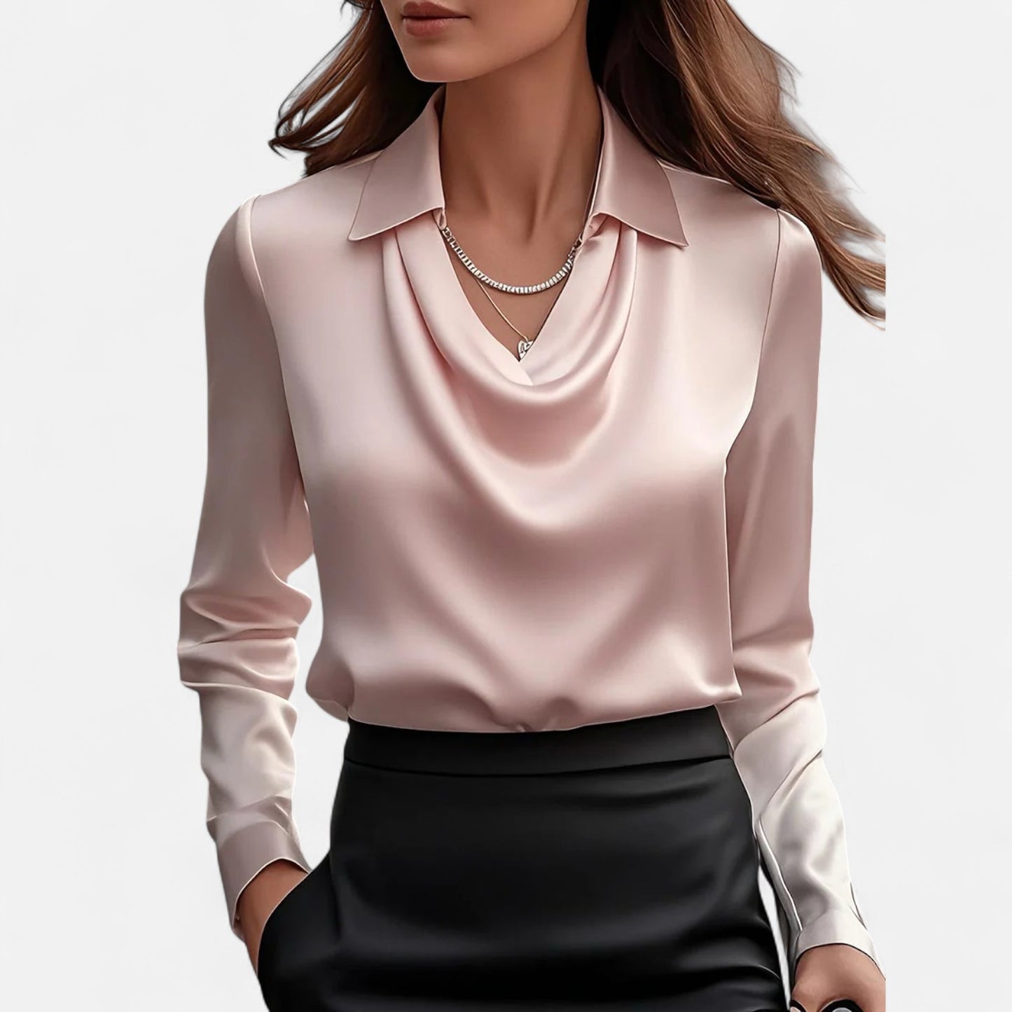 Elanclo | Women’s Satin Draped-Neck Blouse