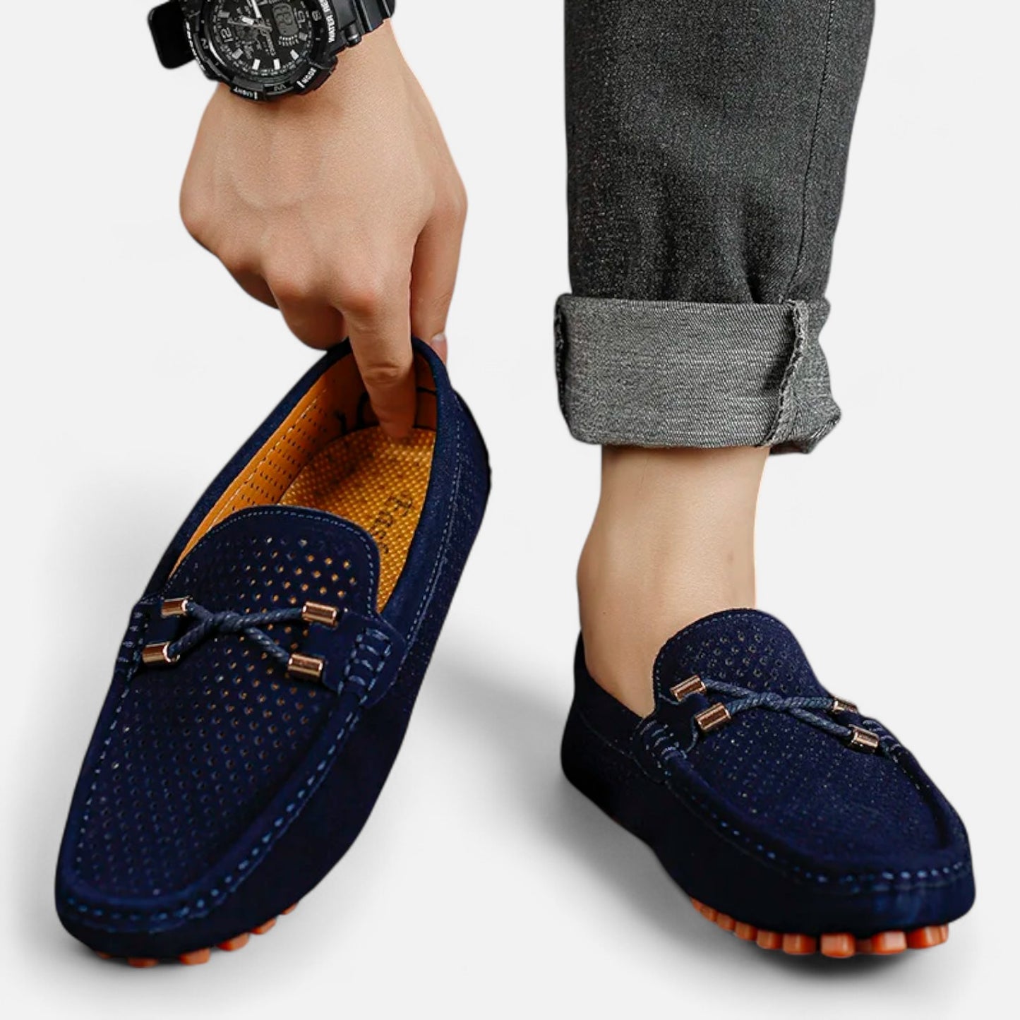 Elanclo | Men’s Perforated Suede Riviera Loafers